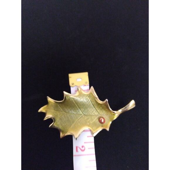Vintage Giovanni Holly Berry Leaf Brooch Pin And Clip On Earrings SET Goldtone - Picture 5 of 9